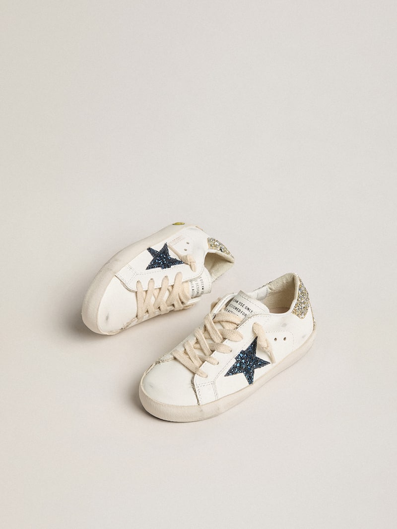Golden Goose - Super-Star Junior aus Leder mit Stern und Fersendetail aus Glitzer in 