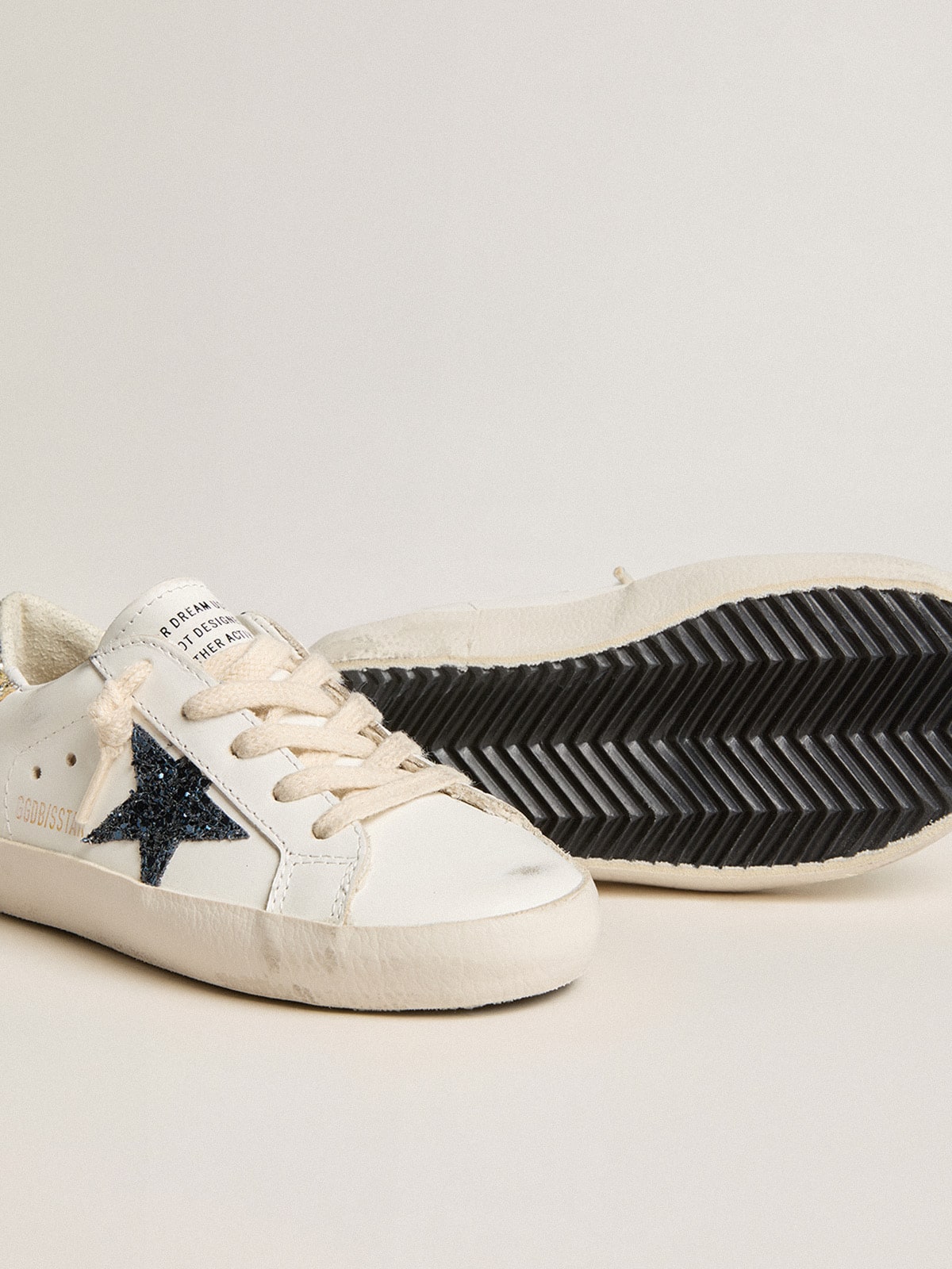 Golden Goose - Junior Super-Star in leather with glitter star and heel tab in 