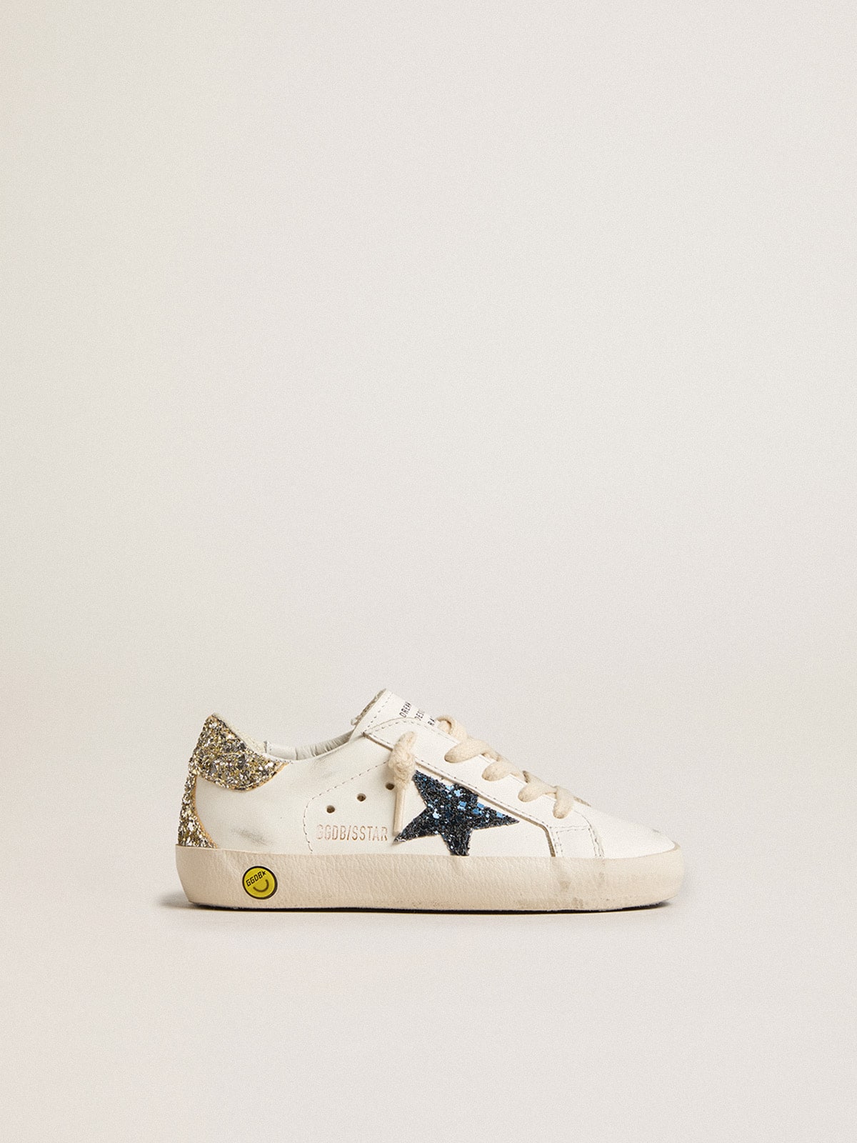 Golden Goose - Super-Star Junior de couro com estrela e talão de glitter in 