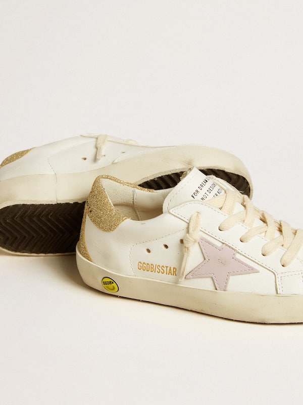 Golden Goose - Super-Star Junior with lilac leather star and glitter heel tab in 