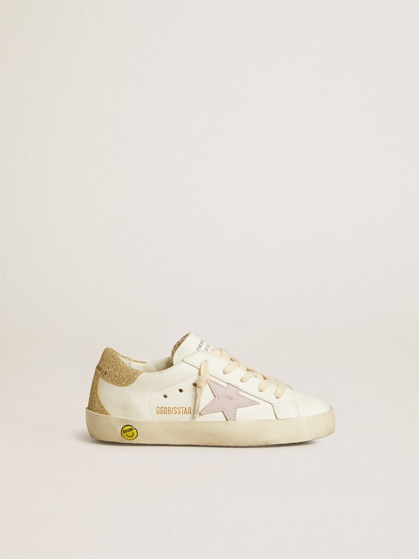 Golden Goose - Super-Star Junior with lilac leather star and glitter heel tab in 