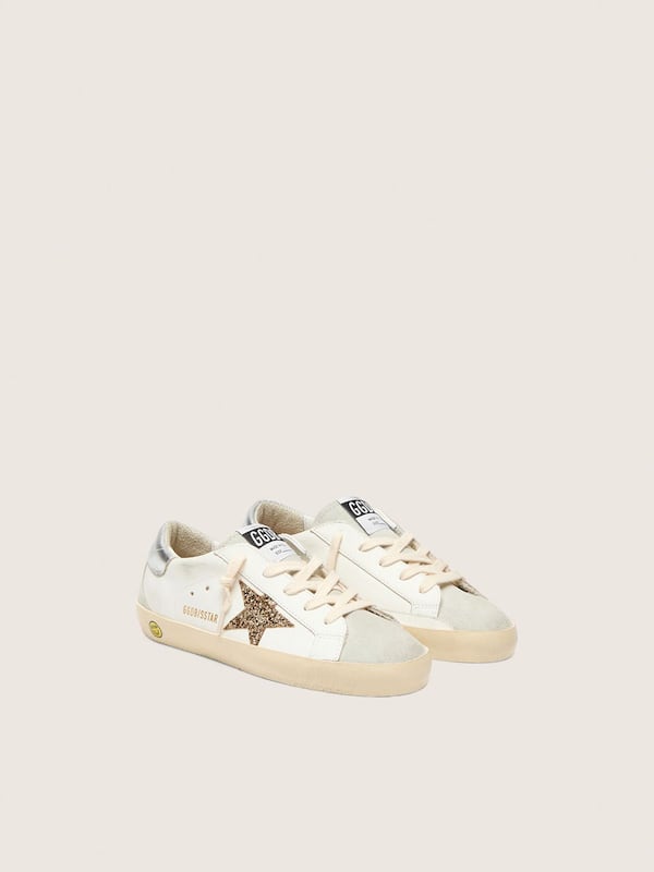 Golden Goose - Junior Super-Star with gold glitter star and silver metallic leather heel tab in 