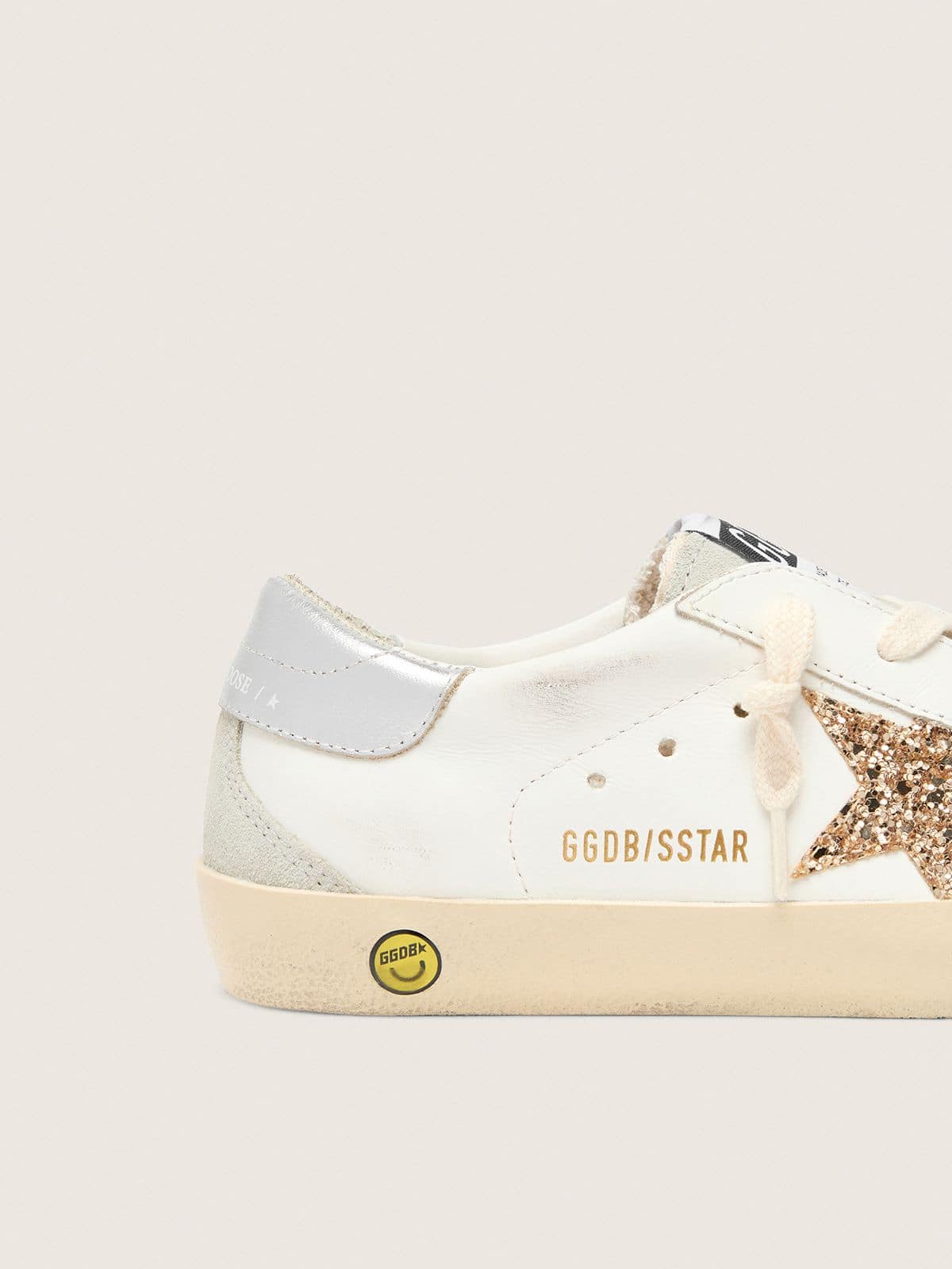 Golden Goose - Junior Super-Star with gold glitter star and silver metallic leather heel tab in 