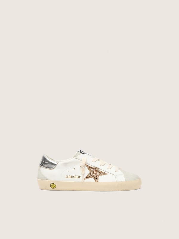 Golden Goose - Junior Super-Star with gold glitter star and silver metallic leather heel tab in 