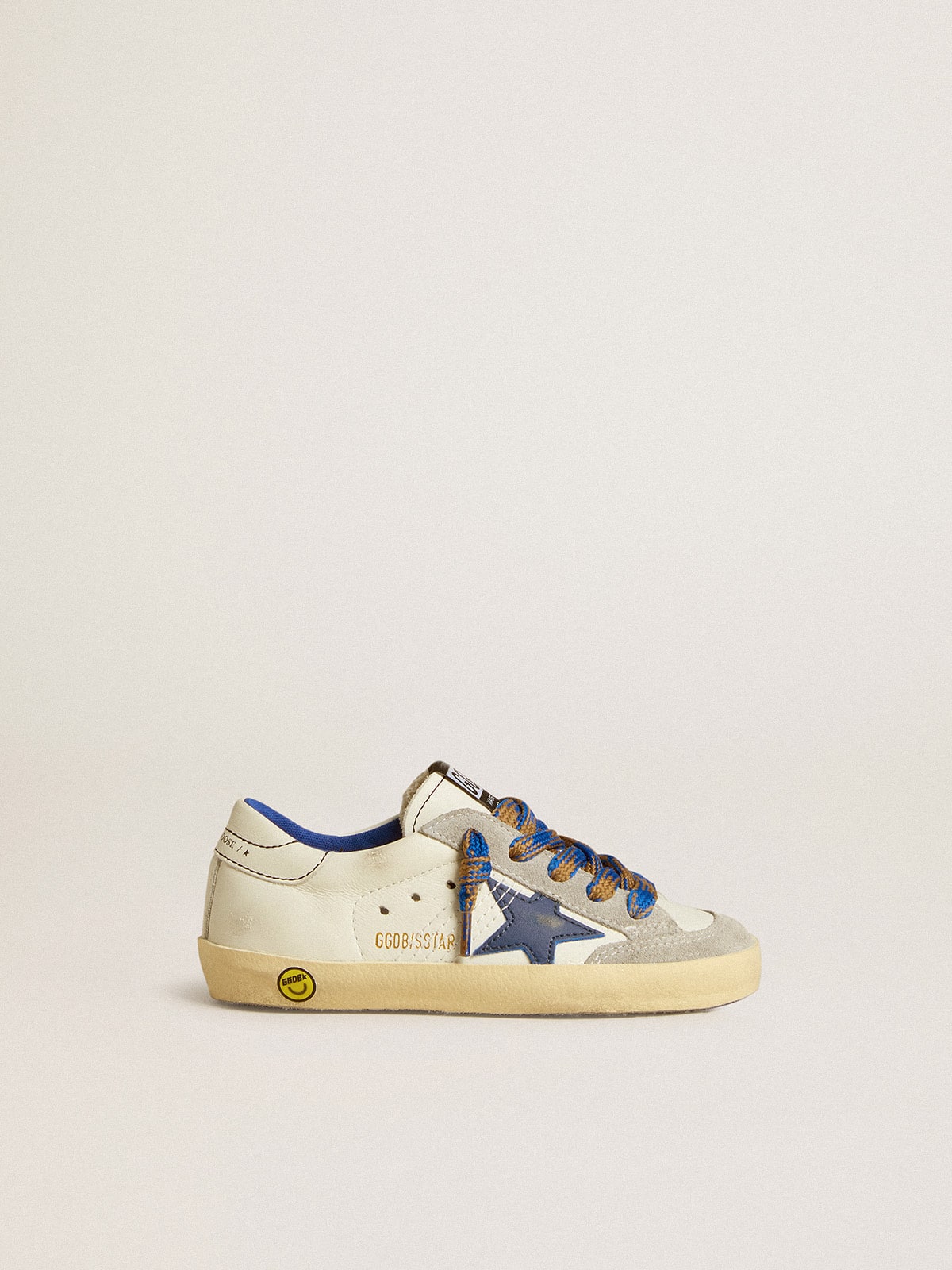 Golden Goose - Super-Star Junior with blue leather star and ice-gray suede inserts in 