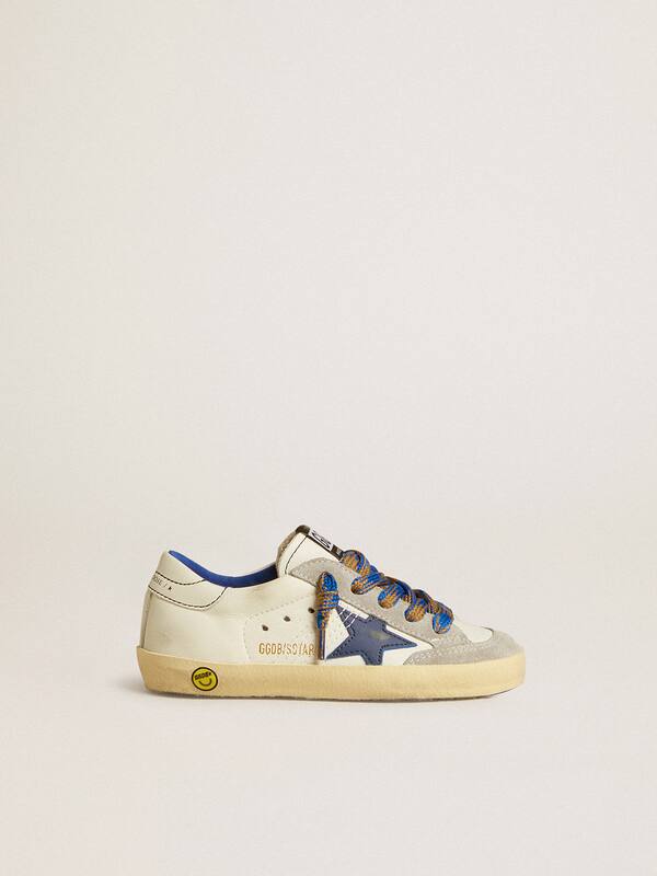 Golden Goose - Super-Star Junior with blue leather star and ice-gray suede inserts in 