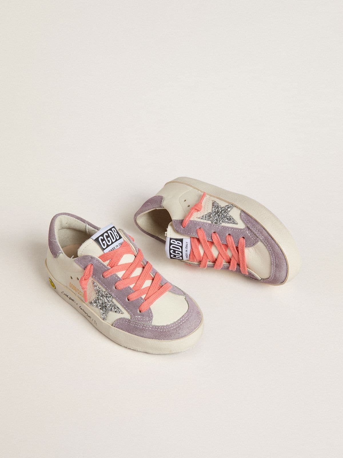 Junior Super-Star with silver glitter star and lilac suede inserts