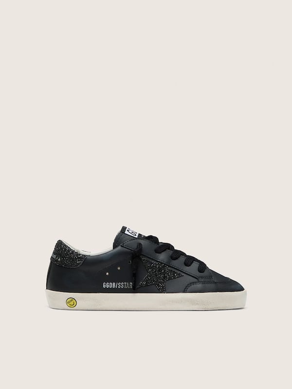 Golden Goose - Super-Star junior en cuir noir avec &eacute;toile &agrave; paillettes noires in 