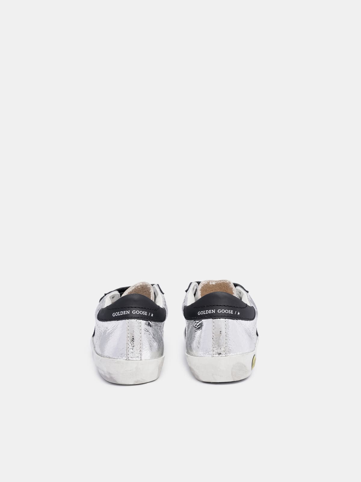 Golden Goose - Old School sneakers in crackle-effect silver leather and black suede star in 