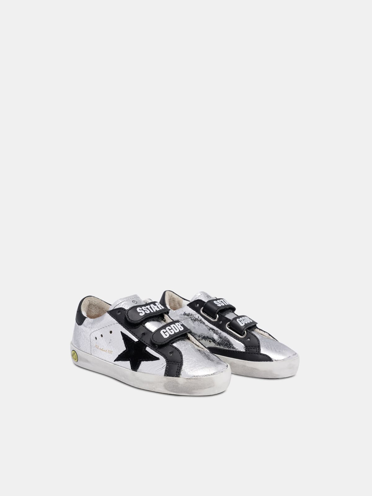 Golden Goose - Old School sneakers in crackle-effect silver leather and black suede star in 