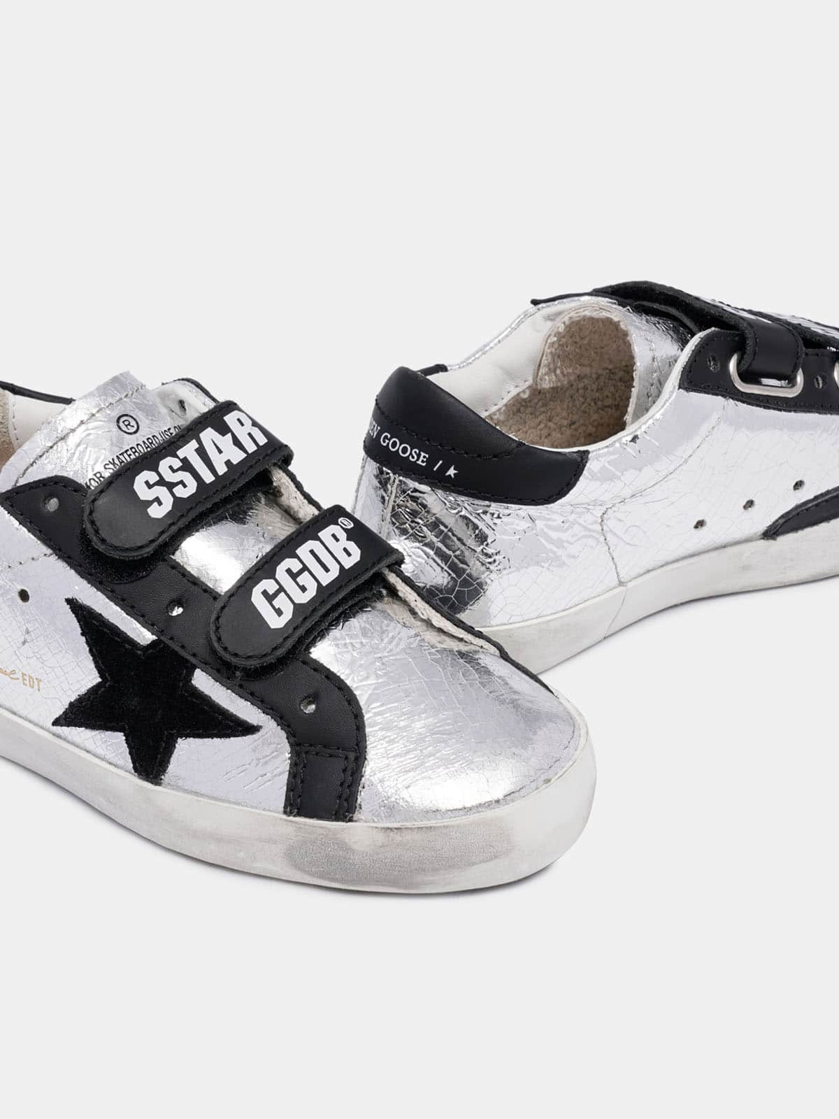 Golden Goose - Old School sneakers in crackle-effect silver leather and black suede star in 