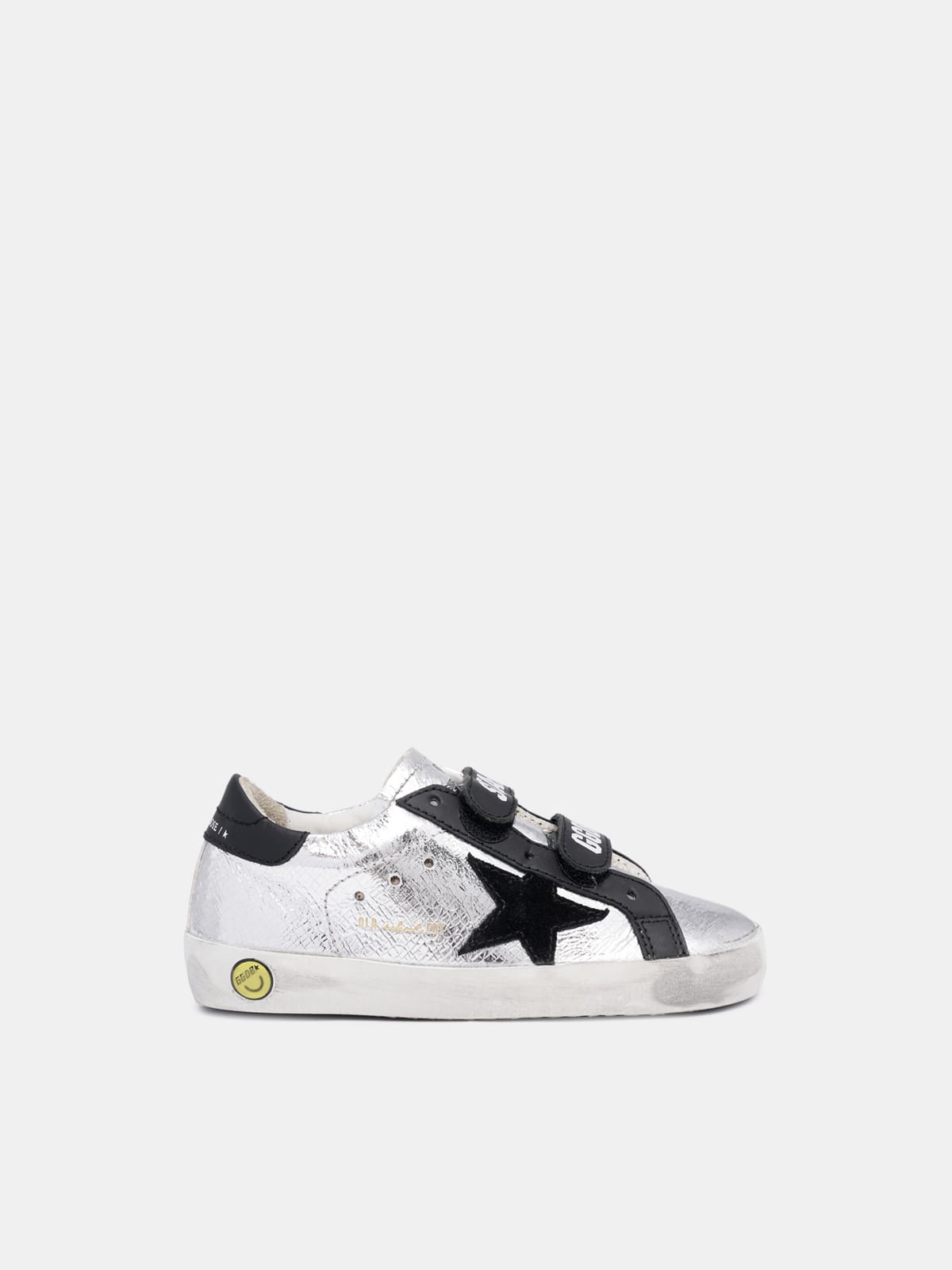 Golden Goose - Old School sneakers in crackle-effect silver leather and black suede star in 