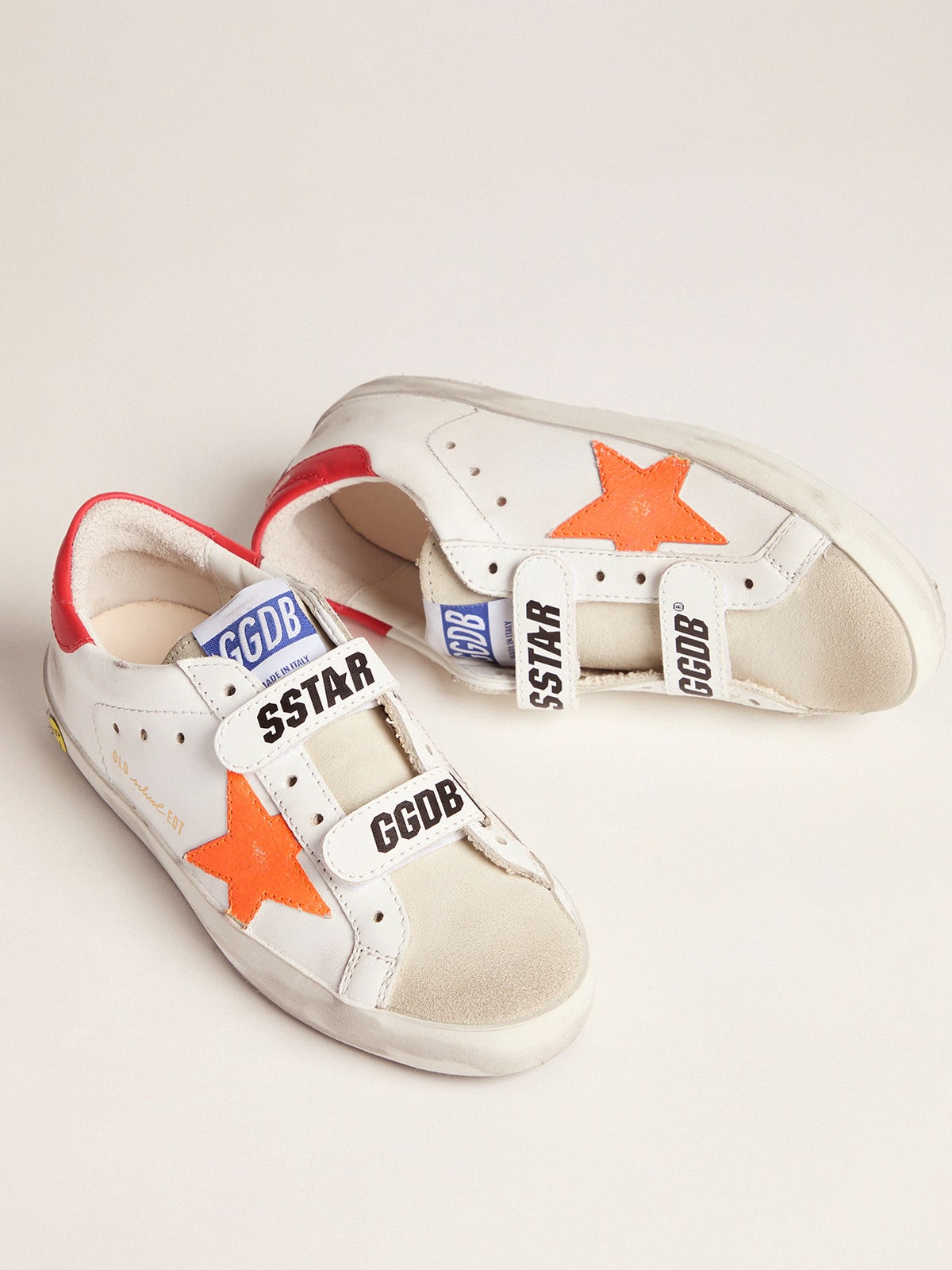 Golden Goose - Junior Old School sneakers with Velcro fastening and fluorescent orange star in 