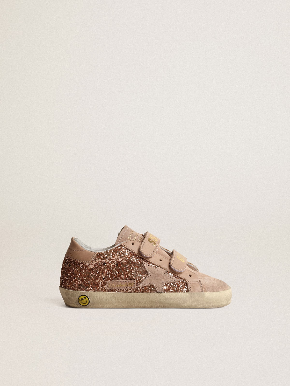 Golden Goose - Old School Junior in peach-pink glitter with pink suede star in 