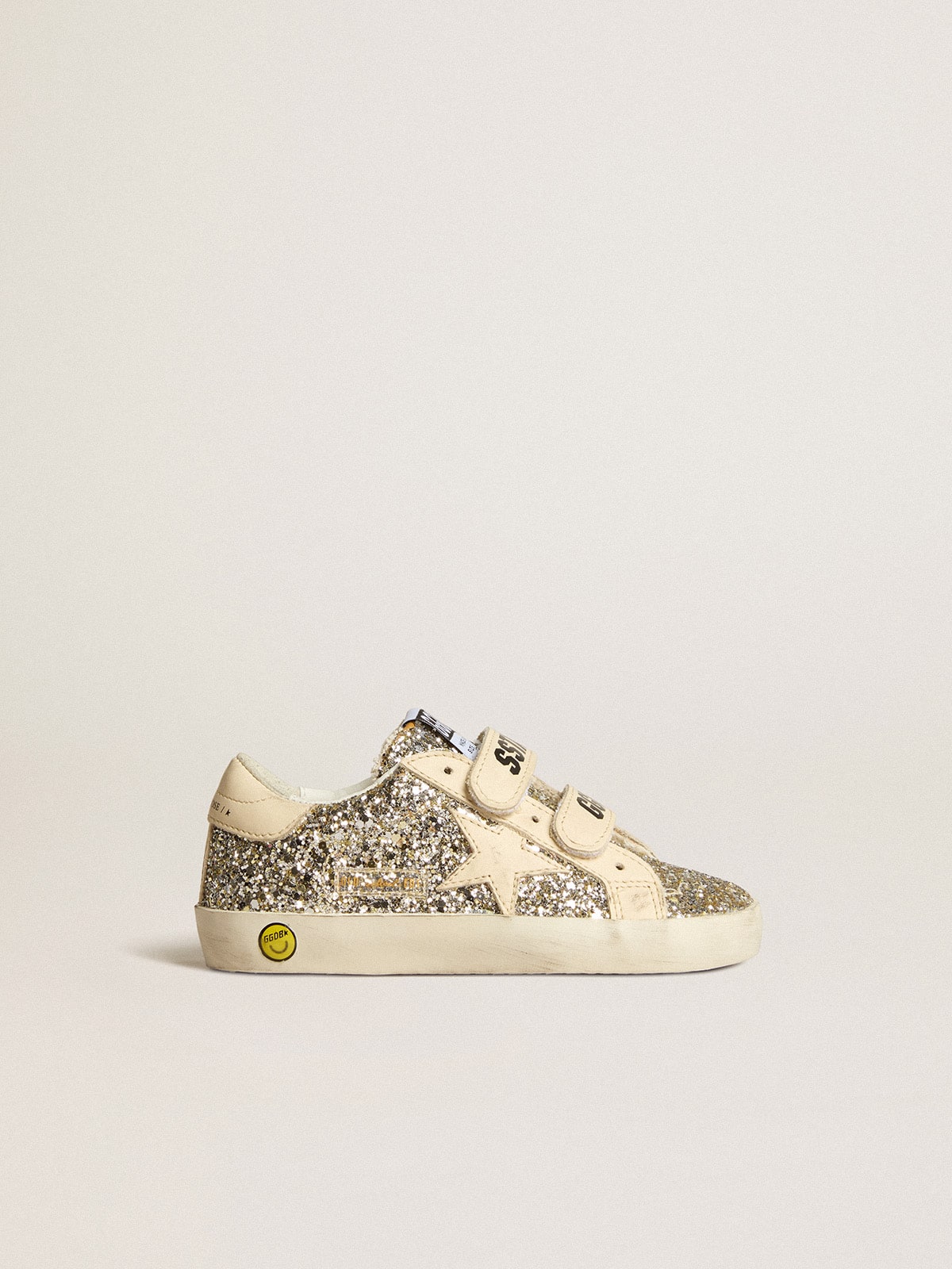 Golden Goose - Old School Junior in glitter platino con stella e talloncino in pelle in 