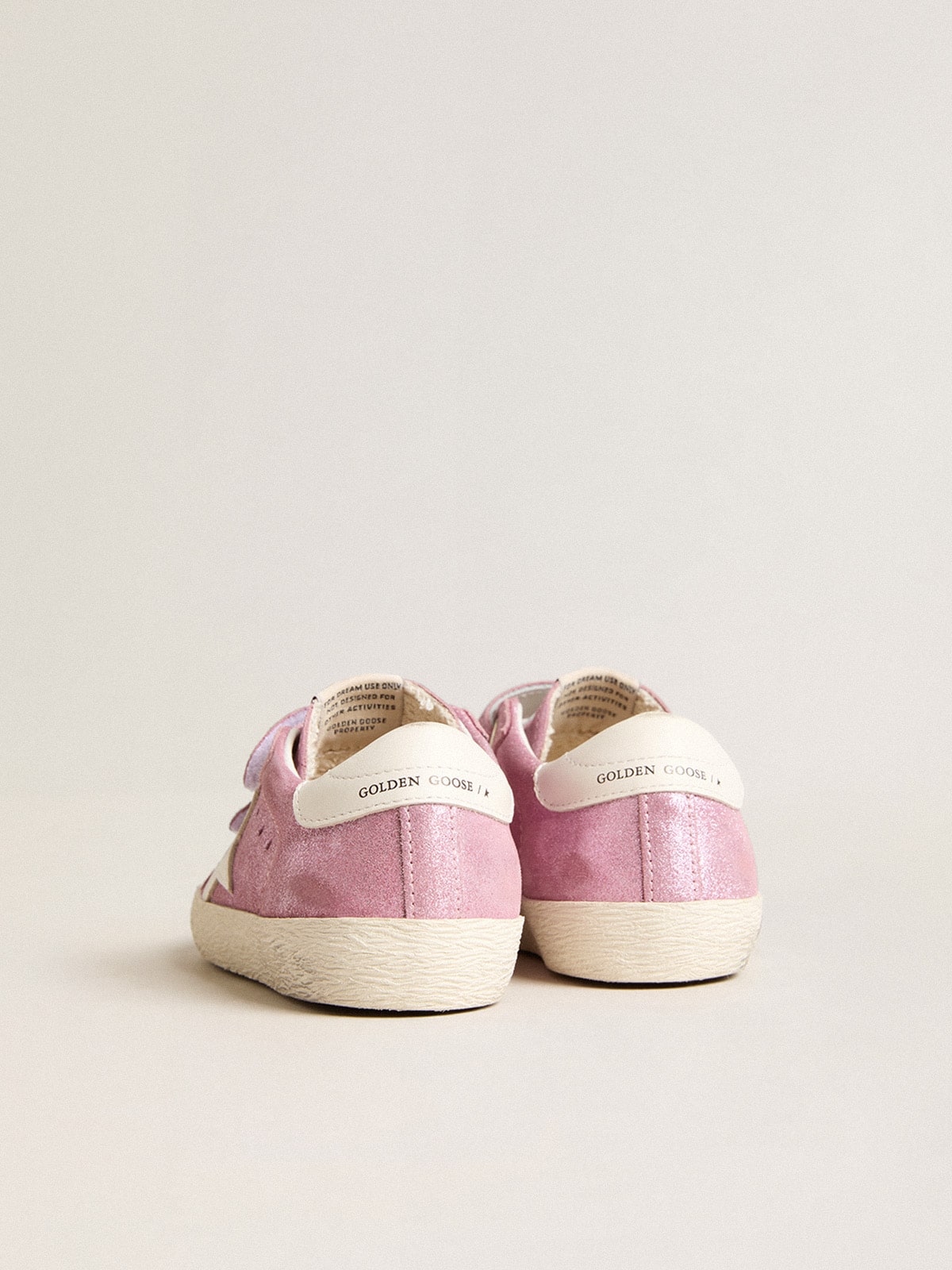 Golden Goose - Old School Junior de suede metálico rosa com estrela e talão de couro branco in 