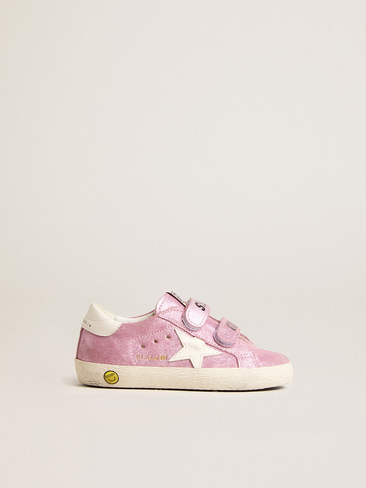 Golden Goose - Old School Junior de suede metálico rosa com estrela e talão de couro branco in 