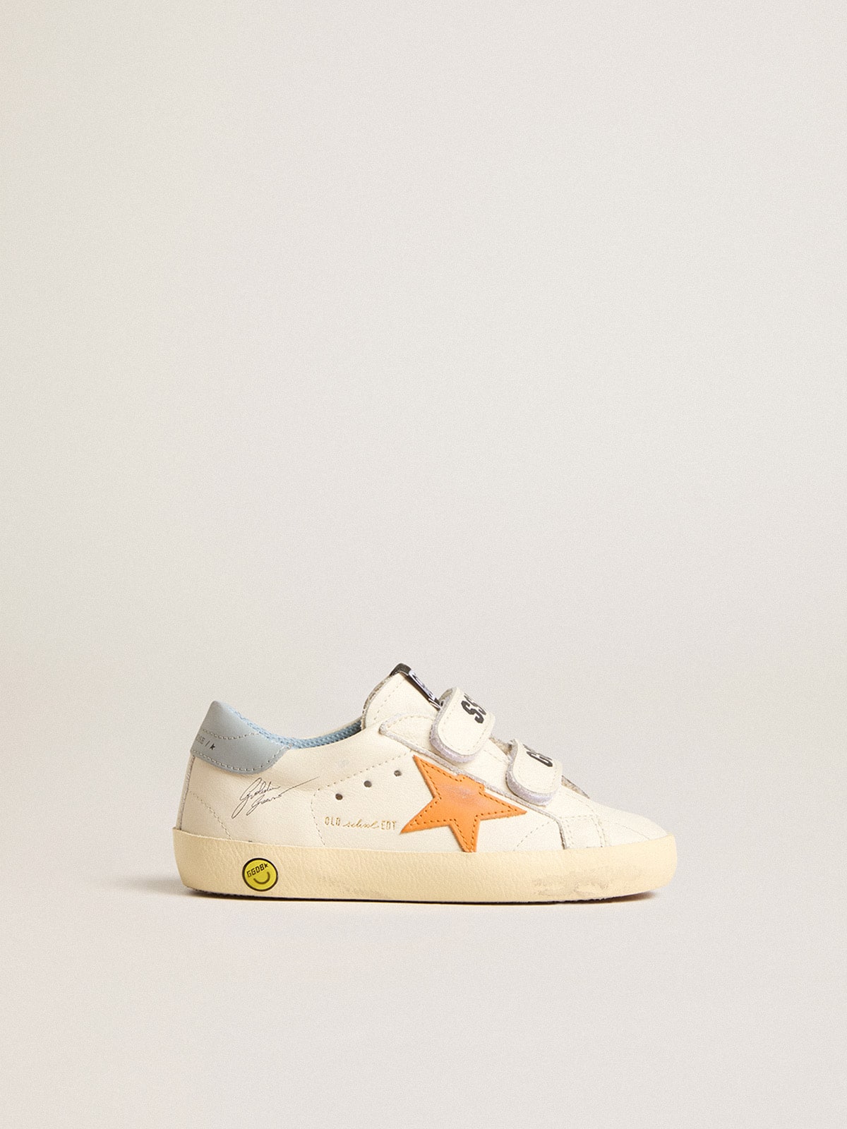 Golden Goose - Old School Junior en cuir avec étoile orange et contrefort bleu pastel in 