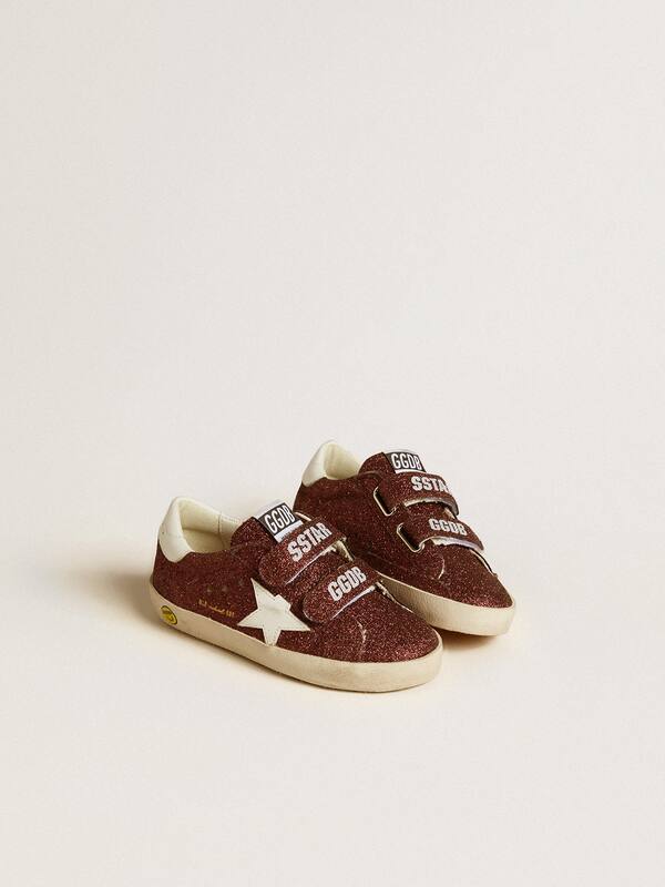 Golden Goose - Old School Junior in burgundy glitter with leather star and heel tab in 