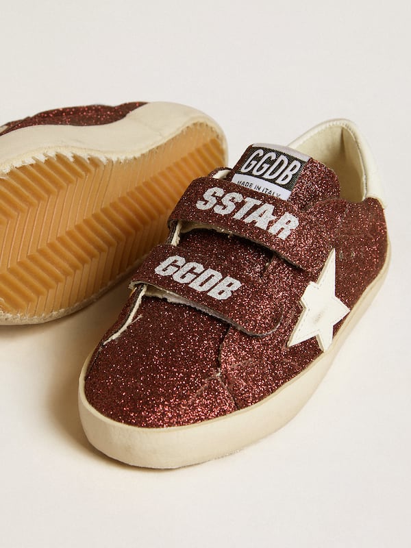 Golden Goose - Old School Junior in burgundy glitter with leather star and heel tab in 