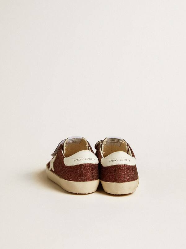 Golden Goose - Old School Junior in burgundy glitter with leather star and heel tab in 