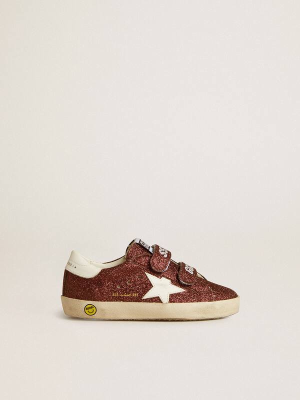 Golden Goose - Old School Junior in burgundy glitter with leather star and heel tab in 