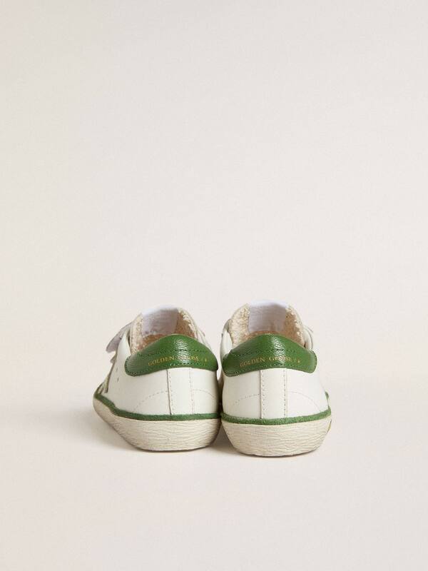 Golden Goose - Junior Old School in white leather with green nappa heel tab and green insert in 