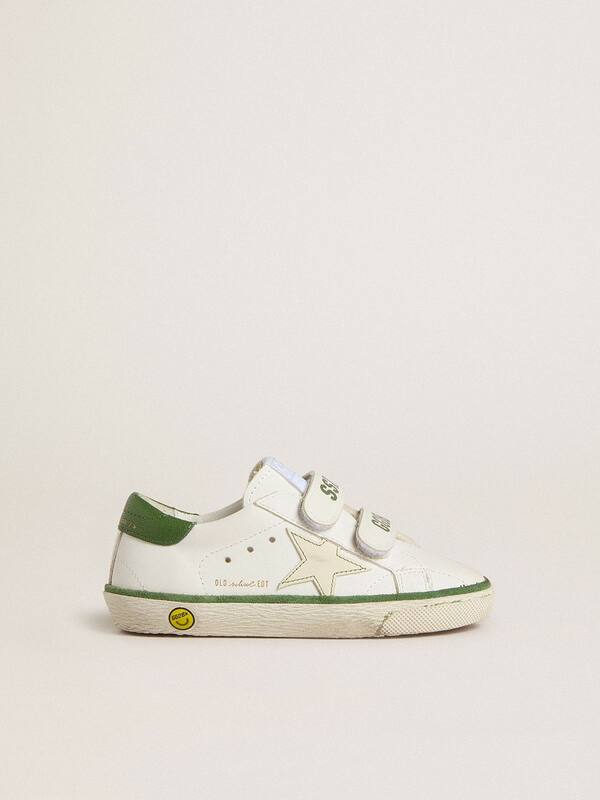 Golden Goose - Junior Old School in white leather with green nappa heel tab and green insert in 