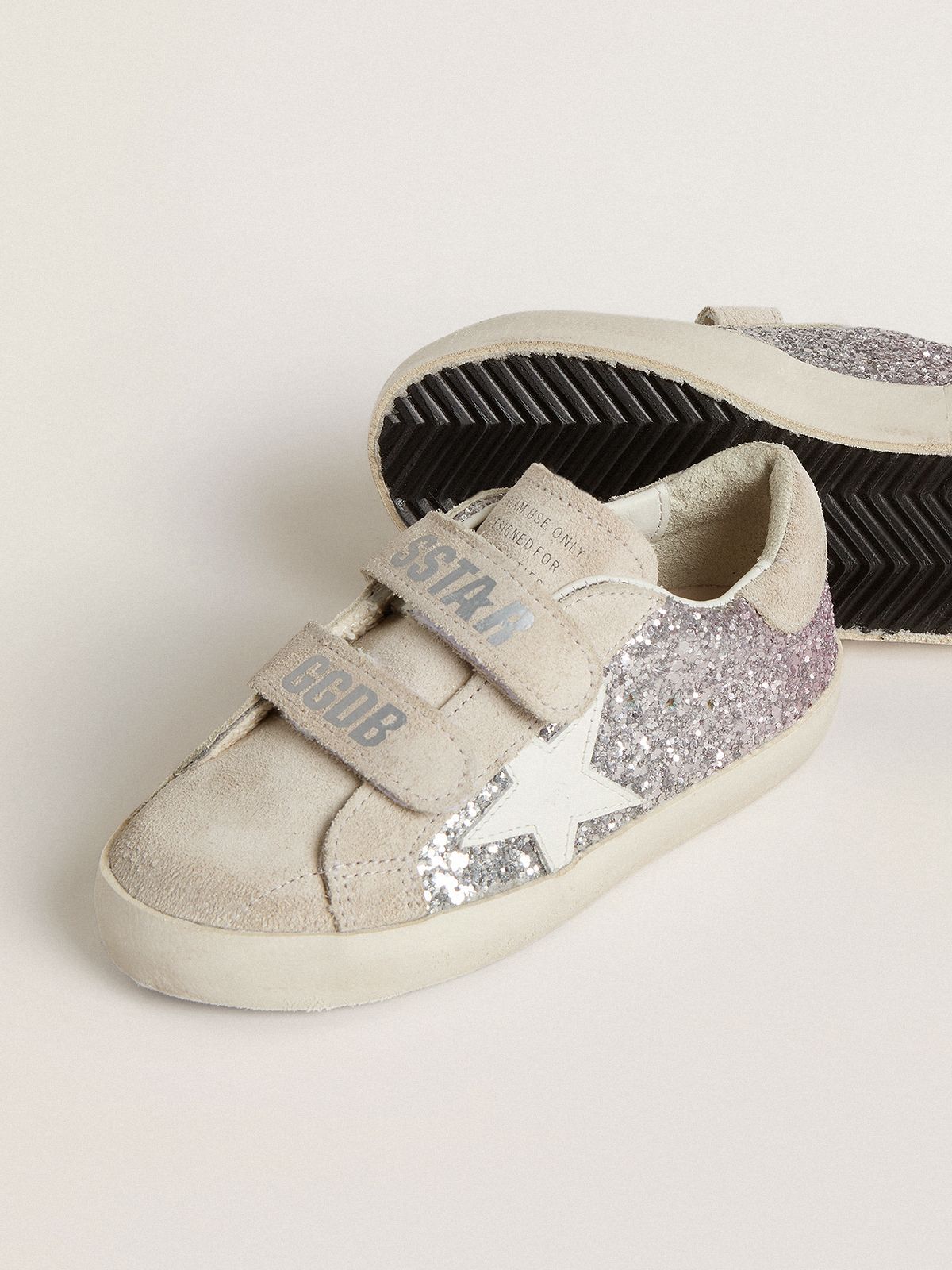 Buy Junior Old School in silver and pink glitter with white leather ...