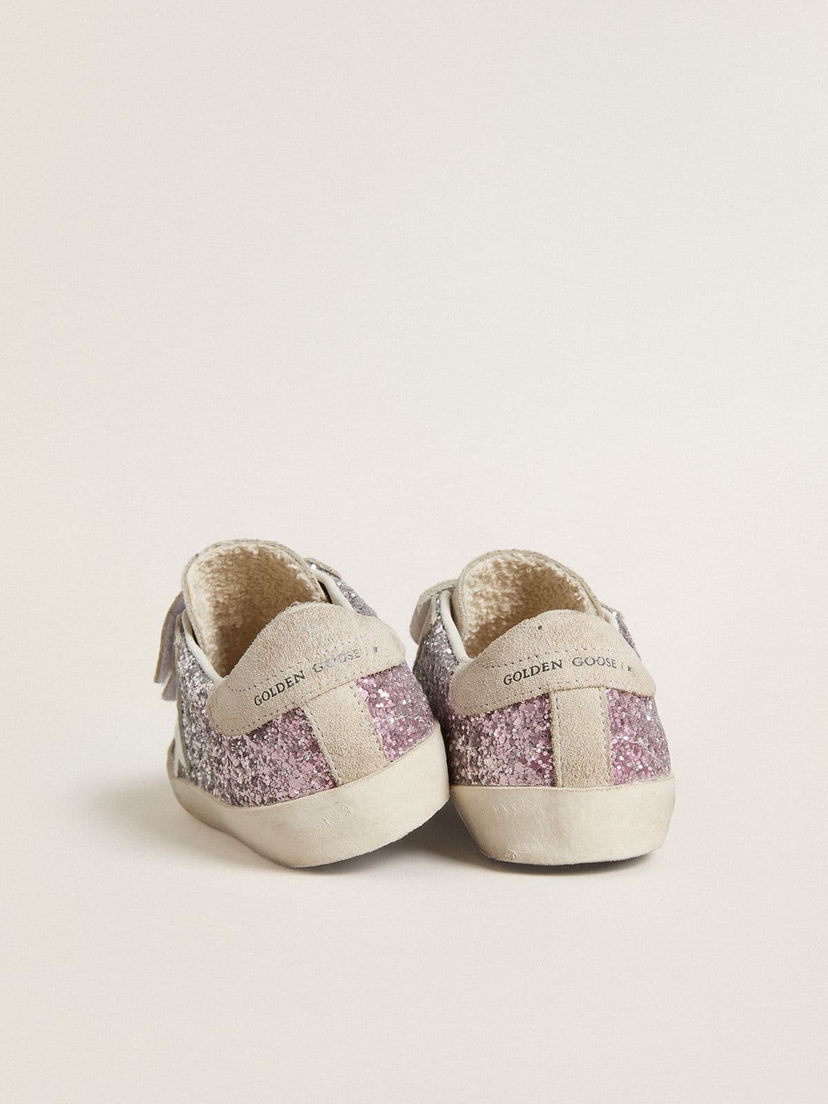 Golden Goose - Old School Junior à paillettes argentées et roses avec étoile en cuir blanc in 