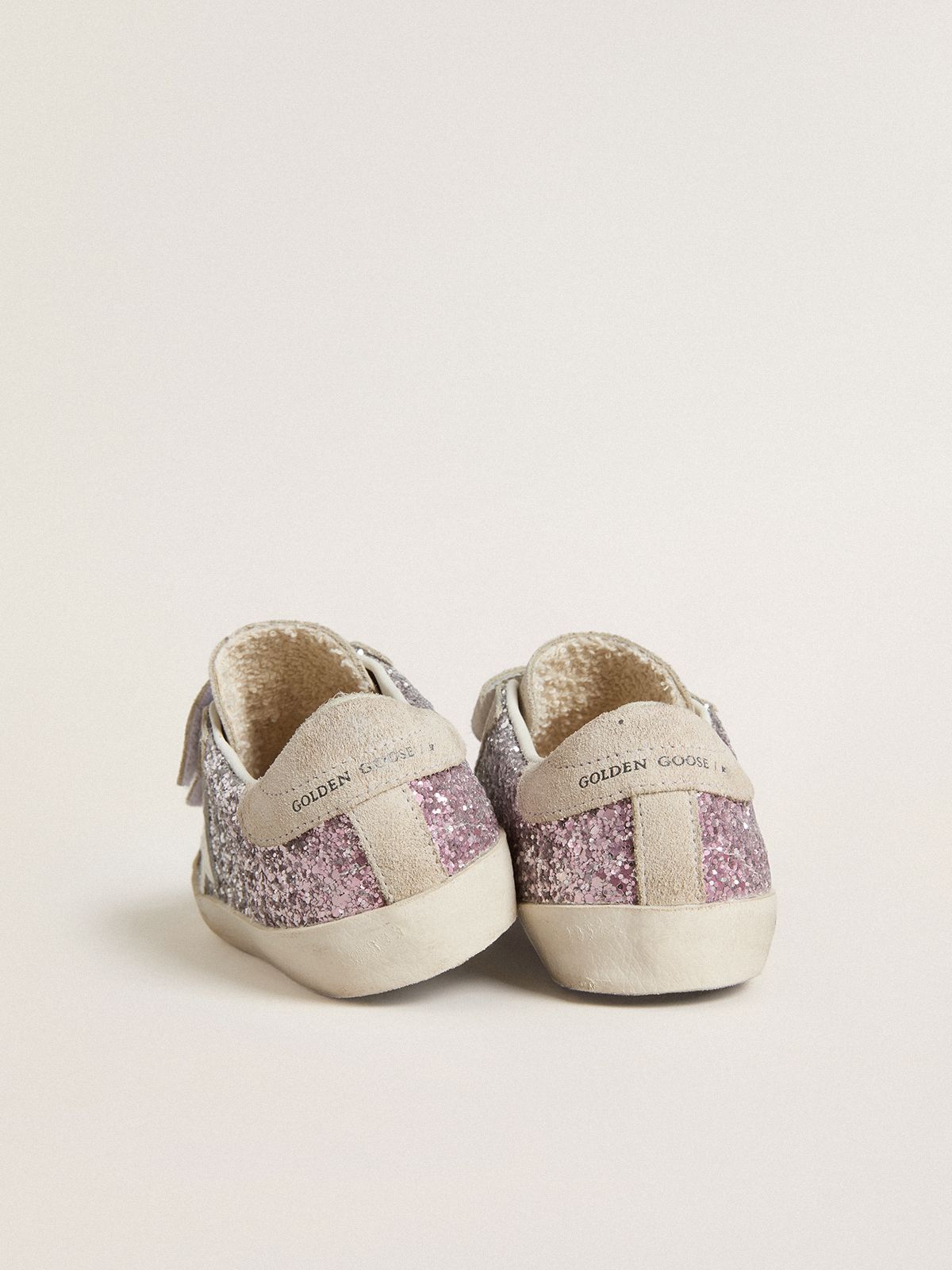 Golden Goose - Junior Old School in silver and pink glitter with white leather star in