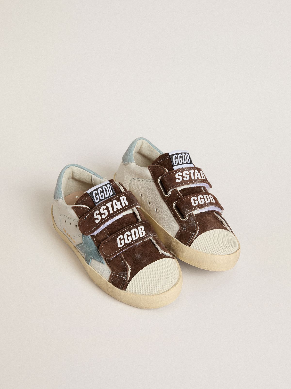 Junior Old School in nappa with light blue suede star and brown suede ...