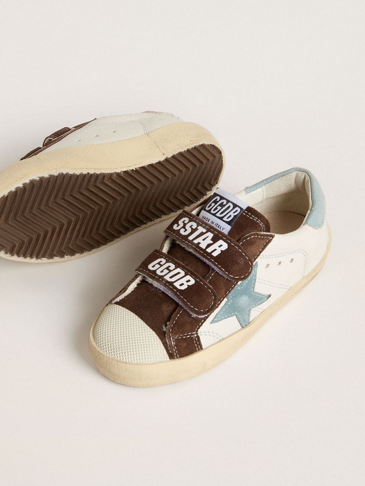 Junior Old School in nappa with light blue suede star and brown suede ...