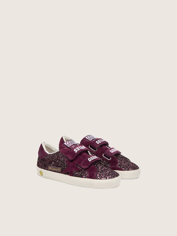 Golden Goose - Junior Old School in burgundy glitter with burgundy suede star and heel tab in 