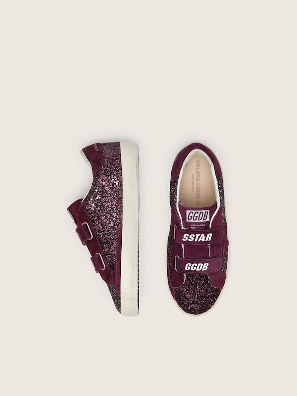 Golden Goose - Junior Old School in burgundy glitter with burgundy suede star and heel tab in 