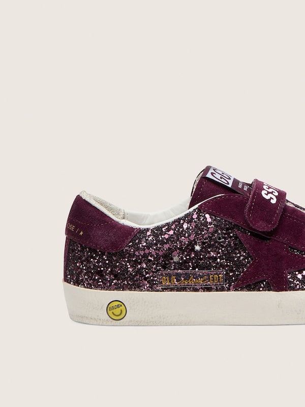 Golden Goose - Junior Old School in burgundy glitter with burgundy suede star and heel tab in 