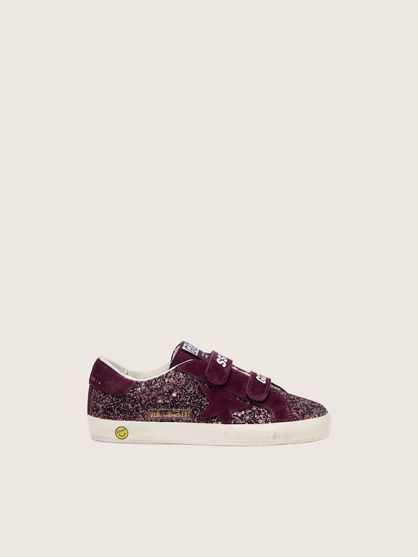 Golden Goose - Junior Old School in burgundy glitter with burgundy suede star and heel tab in 