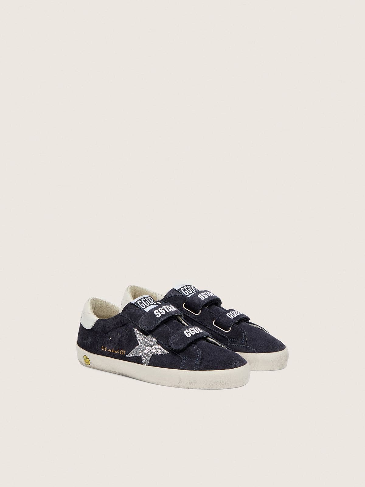 Golden Goose - Junior Old School in blue suede with silver glitter star and white leather heel tab in 