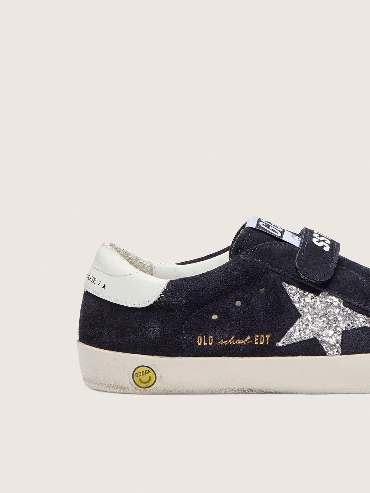 Golden Goose - Junior Old School in blue suede with silver glitter star and white leather heel tab in 