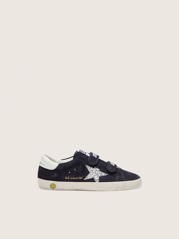 Golden Goose - Junior Old School in blue suede with silver glitter star and white leather heel tab in 
