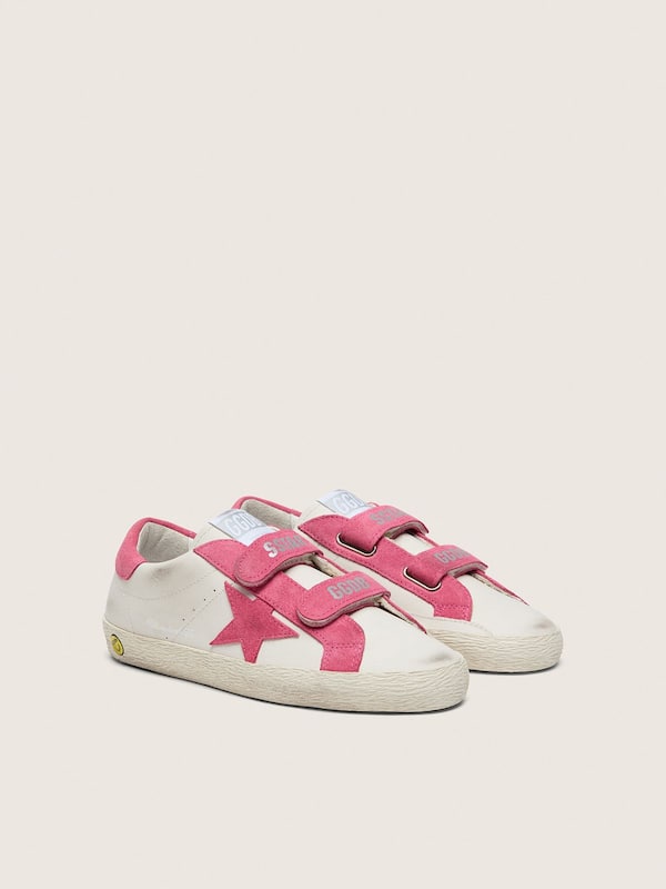 Old School junior in pelle crema con stella e inserti in suede rosa