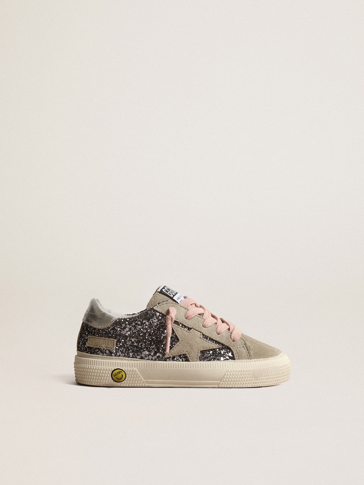 Golden Goose May Junior In Glitter Anthracite With Stella In Suede Tortora, , Size: 27