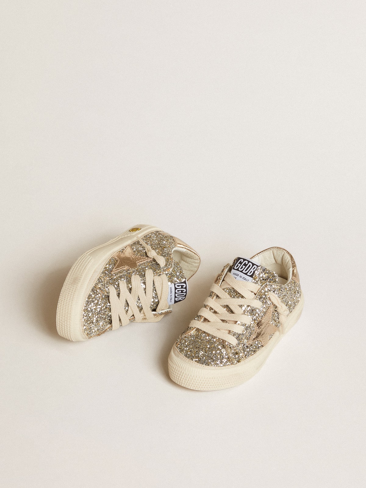 Golden Goose - May Junior in platinum glitter with metallic leather star and heel tab in 