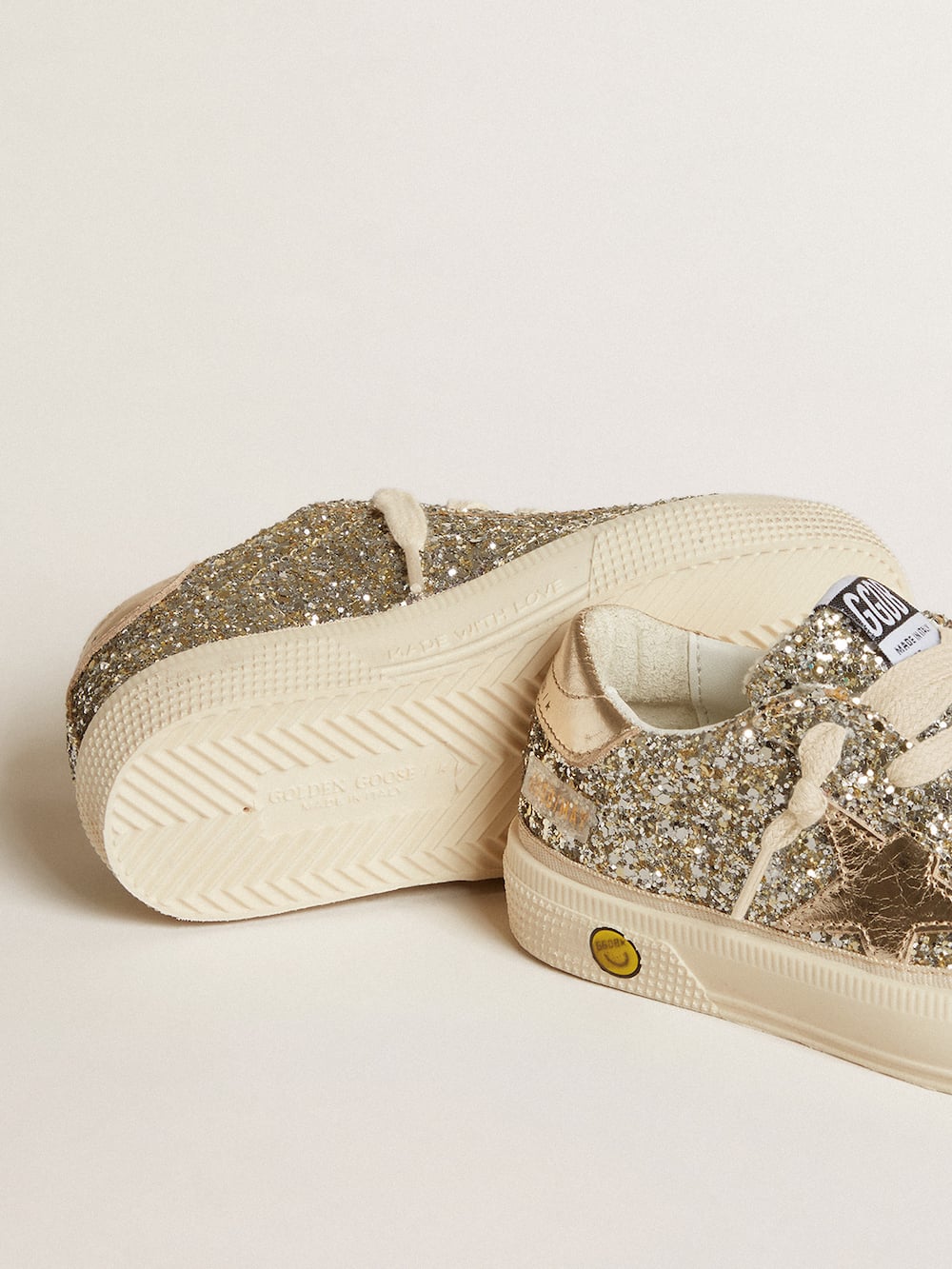 Golden Goose - May Junior in platinum glitter with metallic leather star and heel tab in 