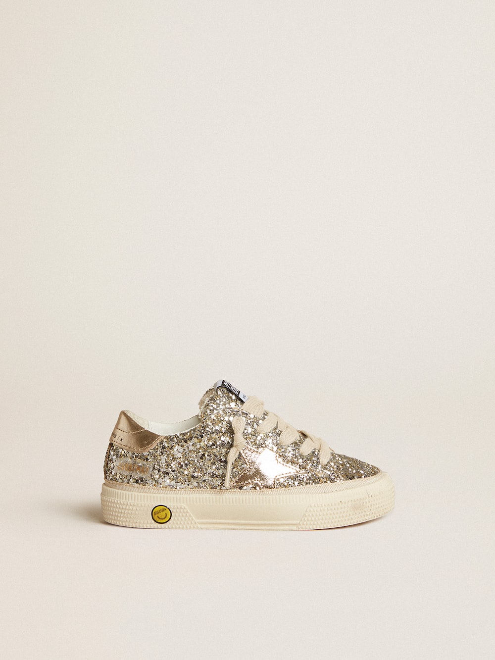 Golden Goose - May Junior in platinum glitter with metallic leather star and heel tab in 