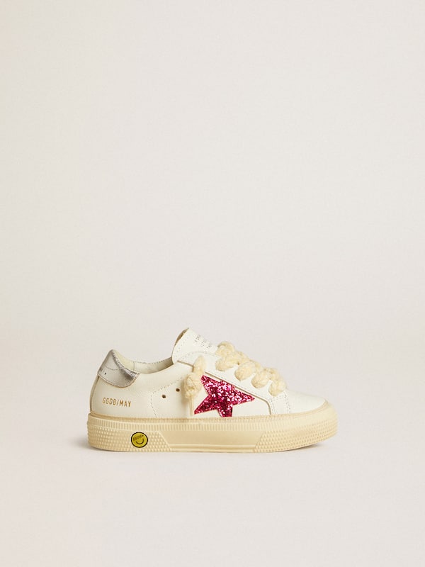 Golden Goose - Junior May with fuchsia glitter star and metallic leather heel tab in 