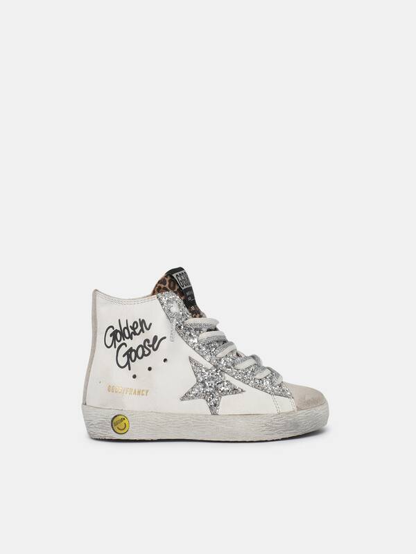 Francy sneakers with leopard-print insert and two-tone white and silver laces