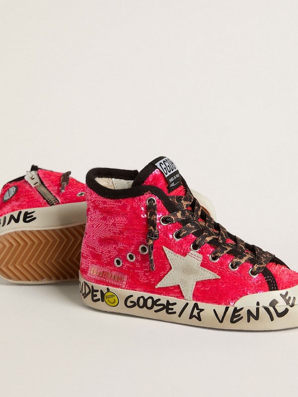 Golden Goose - Junior Francy in sequins with ice-gray suede star and animal-print laces in 