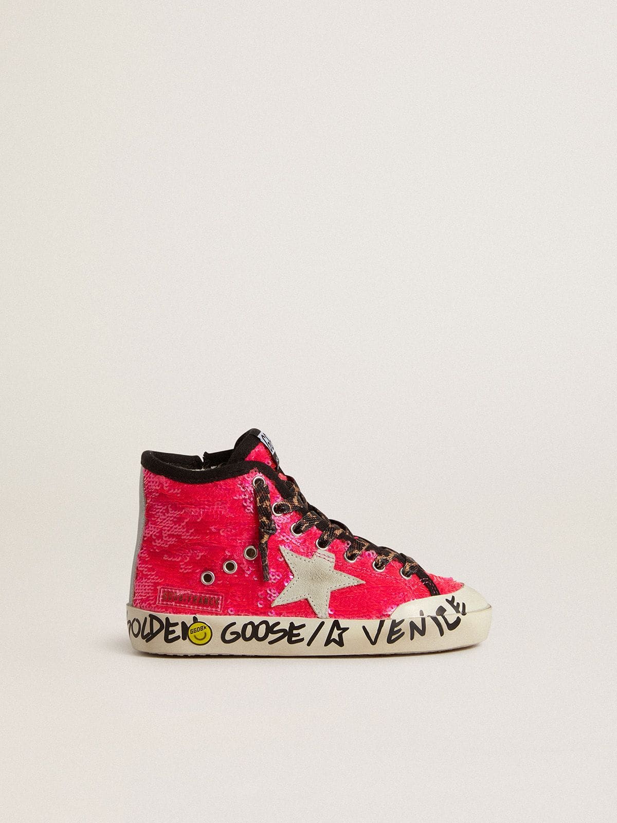 Golden Goose - Junior Francy in sequins with ice-gray suede star and animal-print laces in 