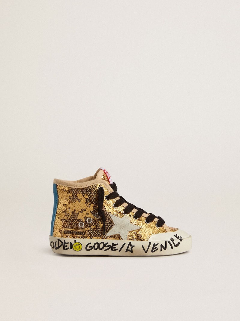 Junior Francy Penstar in gold sequins with ice-gray suede star 